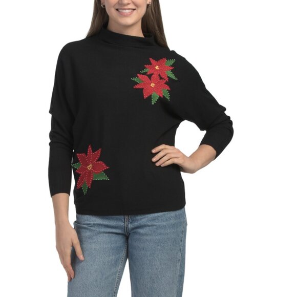 SIONI Black Pull Over Embroidered Sweater - Picture 1 of 2